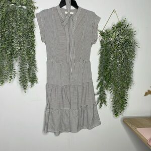 Blue and white striped dress with belt